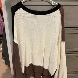 Promesa Colorblock Knit Sweater - Black, Cream, and Brown